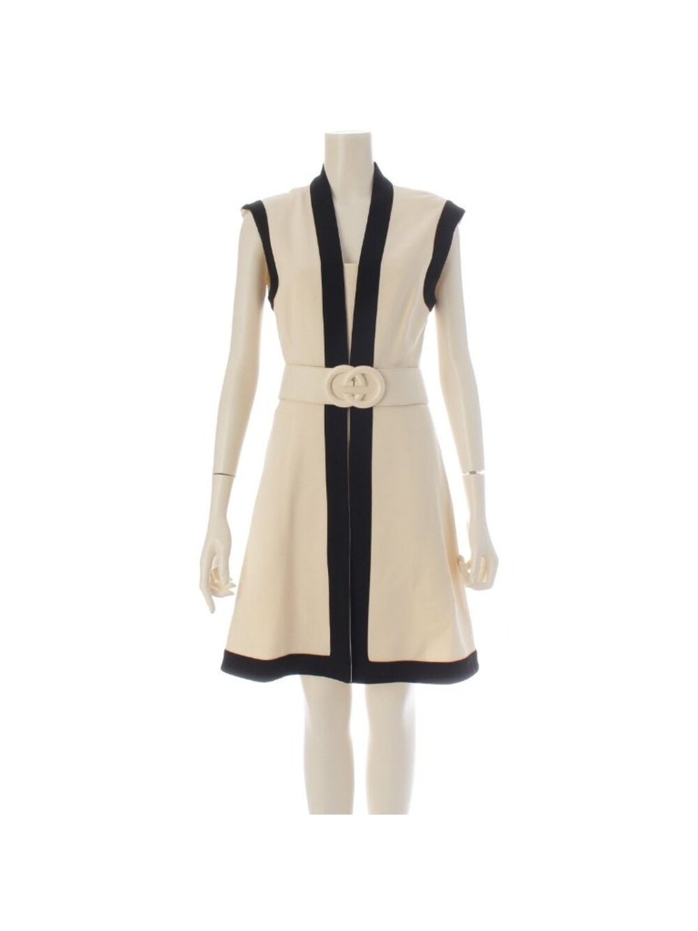 Gucci Jersey GG Belted Sleeveless Dress White Black